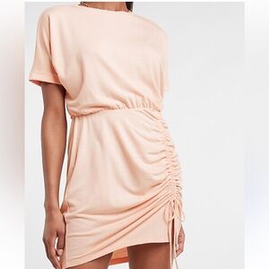 Soft Peach Express Casual T-shirt Dress with Cinched Bottom